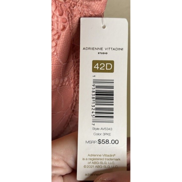 Adrienne Vitrine Studio Lace Coral Bra 42D NWT Lightly Padded Underwire 5343-361 - Picture 4 of 8